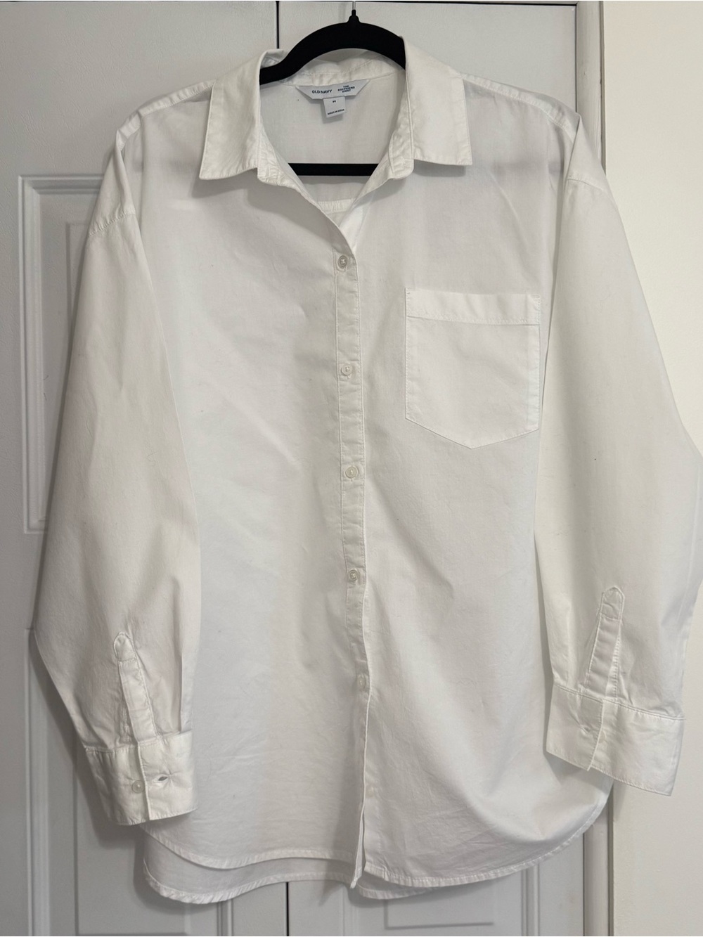 Old Navy White Boyfriend Long Sleeve Button Down Shirt 100% Cotton M